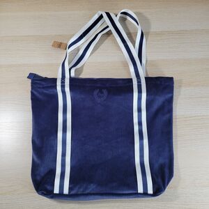 Victoria's Secret Blue Bag Ribbed Velour Tote Zip Top Closure Double Handle Tote